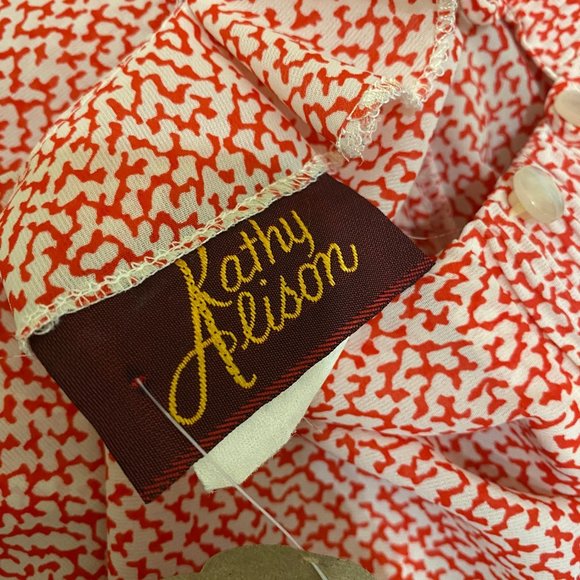 SOLD Vintage 70s Abstract High Ruched Mock Neck  Blouse Kathy Allison - Picture 6 of 6